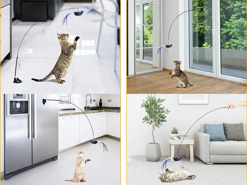 Interaktives Katzenspielzeug mit Vogel, Saugnapf und Katzenangel – Feder-Spielzeug 95 cm für aktive Katzen 🐾🐾🐾