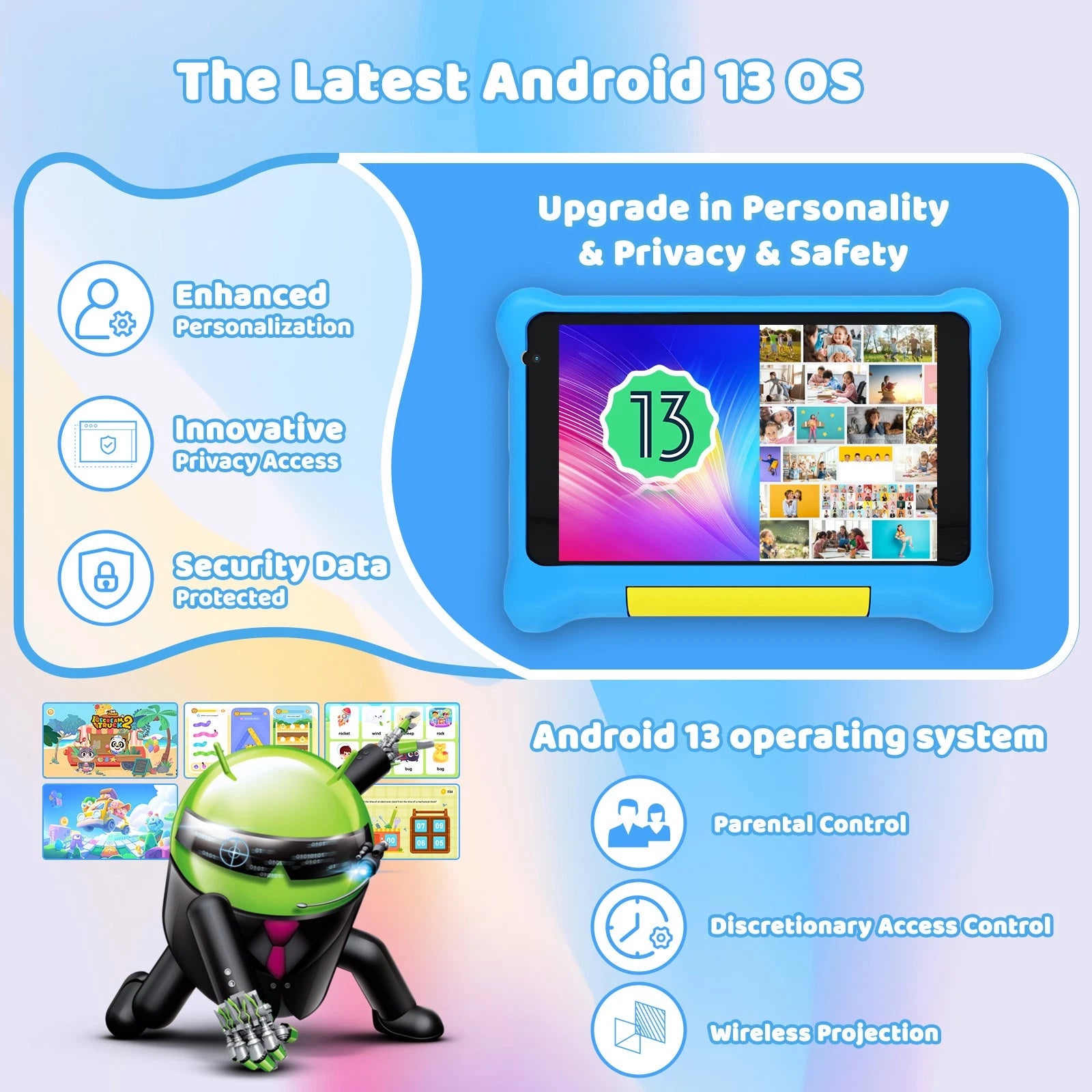 Kinder Tablet 7 Zoll Android 13 – 5 GB RAM 32 GB Speicher, WLAN, IPS Display & Schutzhülle Blau BBT2026