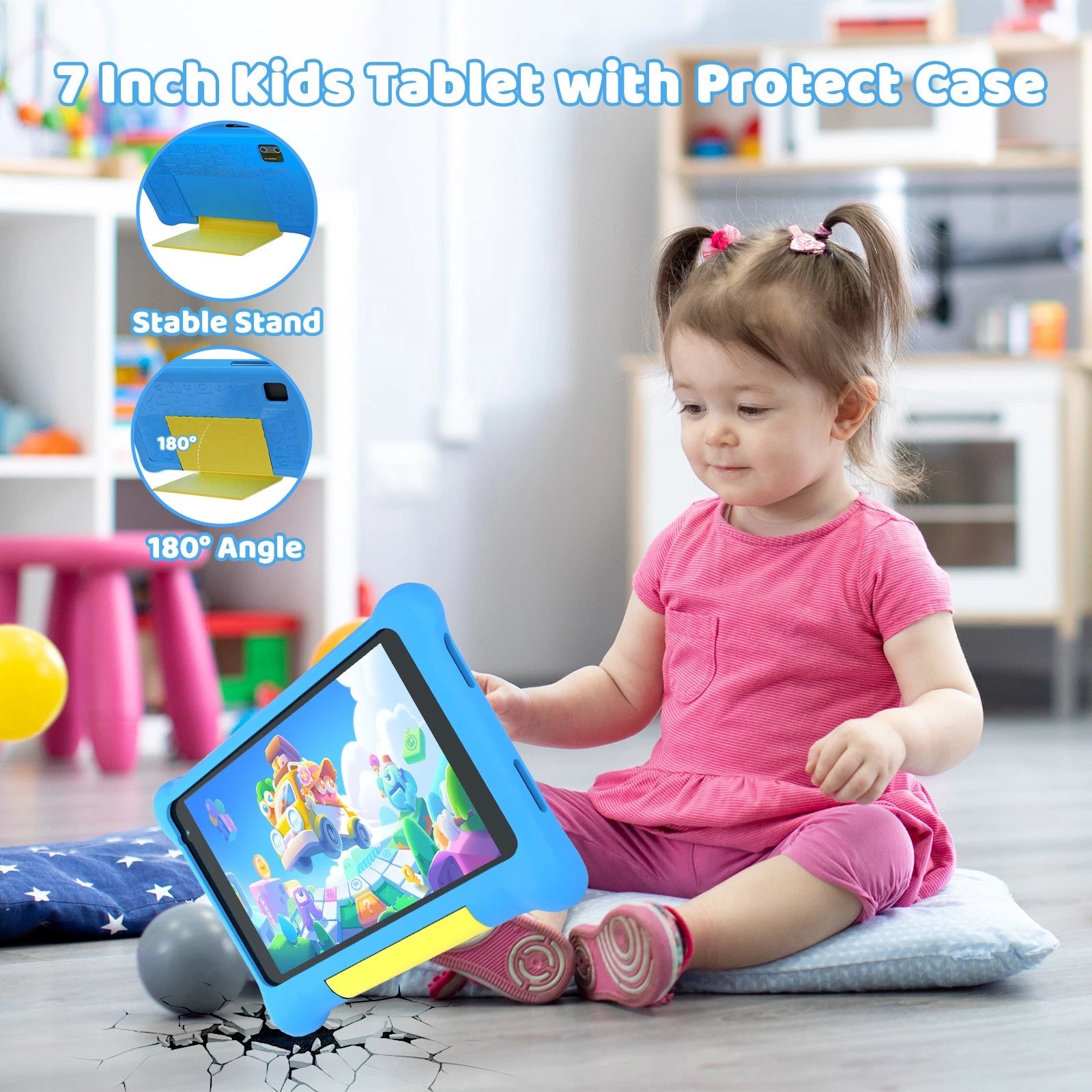 Kinder Tablet 7 Zoll Android 13 – 5 GB RAM 32 GB Speicher, WLAN, IPS Display & Schutzhülle Blau BBT2026