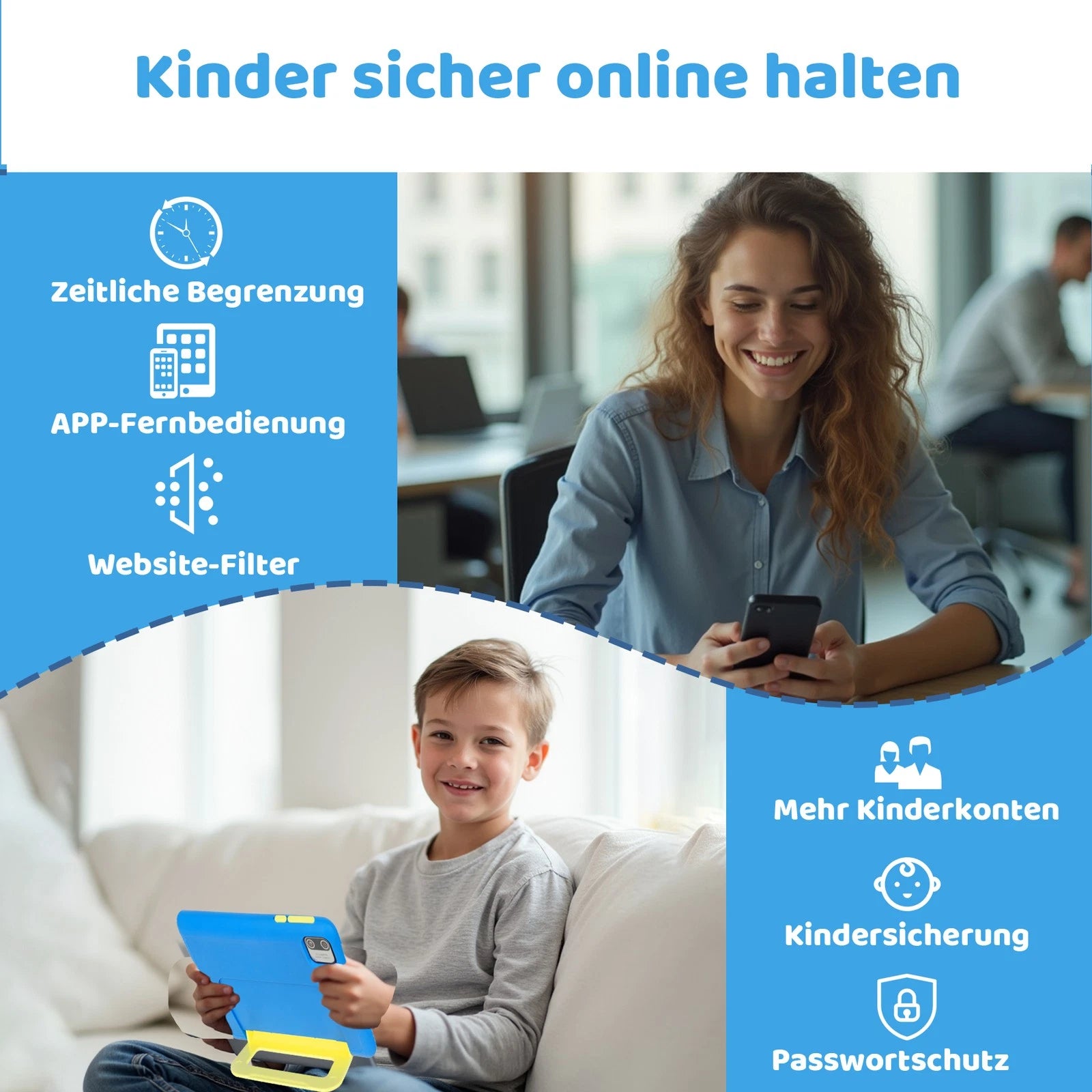 Kinder Tablet 7 Zoll Android 13 – 5 GB RAM 32 GB Speicher, WLAN, IPS Display & Schutzhülle Blau BBT2026