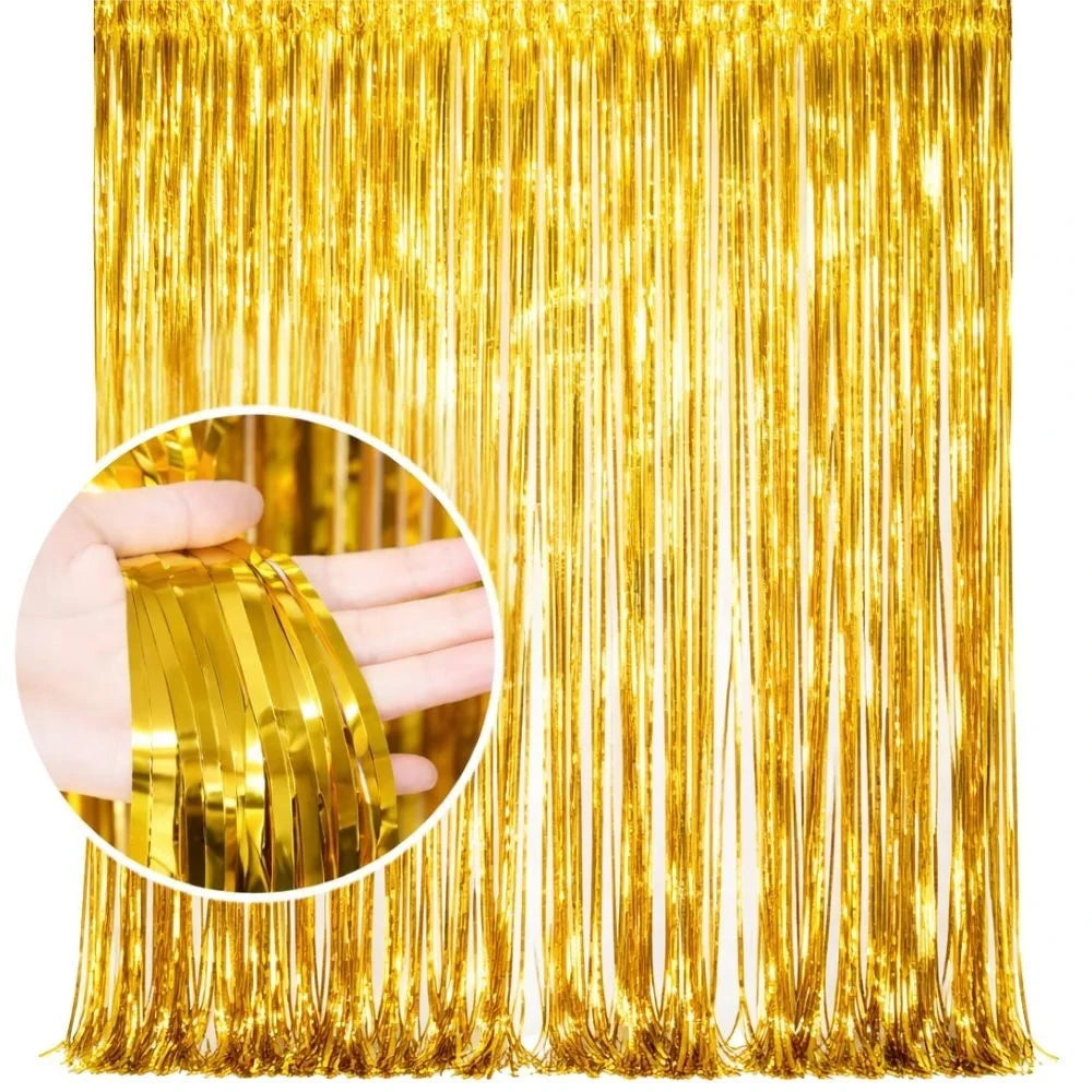 Lametta Vorhang 100x180cm Gold Schwarz Party Fotowand Geburtstag Hochzeit Deko