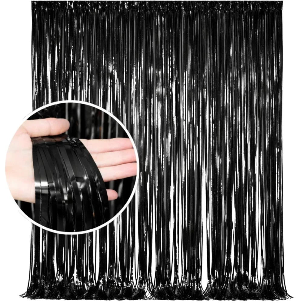 Lametta Vorhang 100x180cm Gold Schwarz Party Fotowand Geburtstag Hochzeit Deko