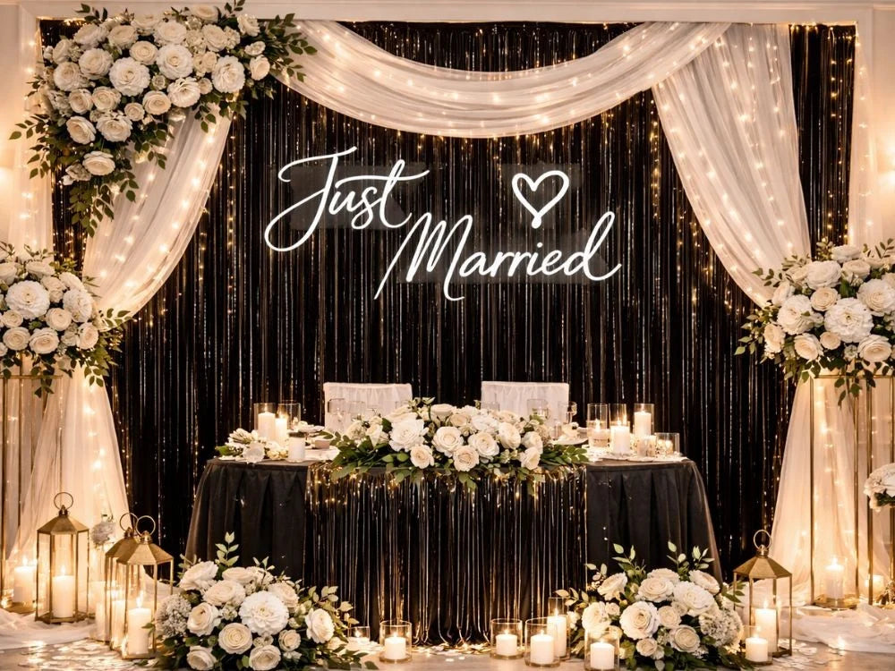 Lametta Vorhang 100x180cm Gold Schwarz Party Fotowand Geburtstag Hochzeit Deko
