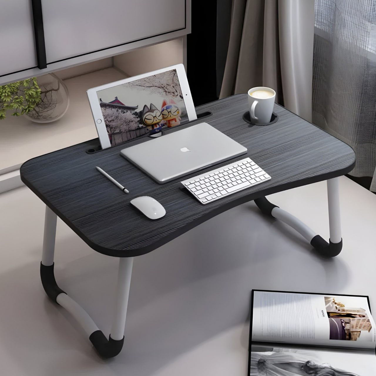 Klappbarer Laptoptisch 60x40 cm Betttisch Laptop Tablett Tisch für Sofa Schwarz