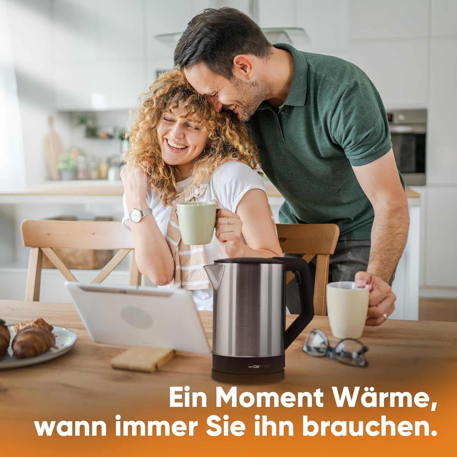 Clatronic Wasserkocher 1,5 Liter – Edelstahl Kettle mit Einhandbedienung & Überhitzungsschutz