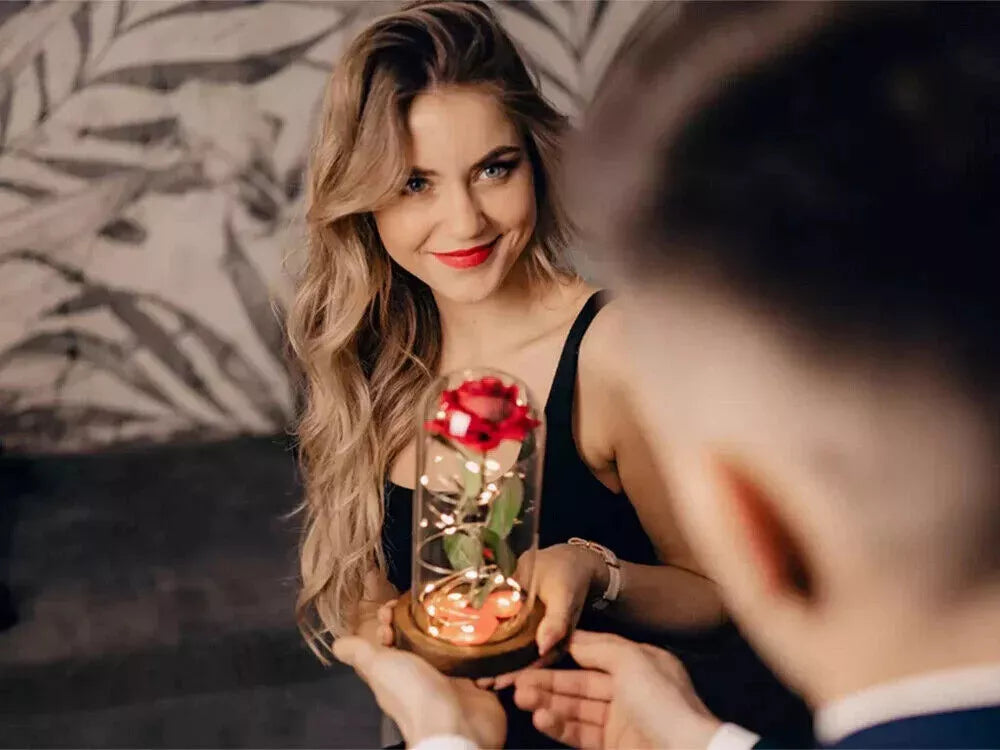 LED Ewige Rose im Glas für Frauen Geburtstag Schöne Biest Valentinstag Geschenk