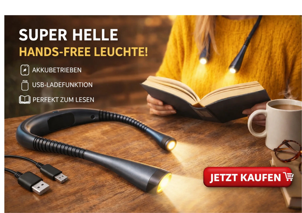 LED Halslampe Leselampe USB C wiederaufladbar flexibel 3 Lichtmodi