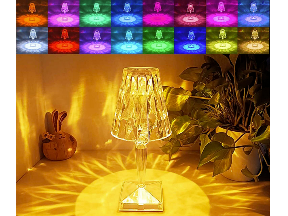 RGB LED Kristall Tischlampe mit Fernbedienung – Touch Nachtlicht mit Akku USB-C
