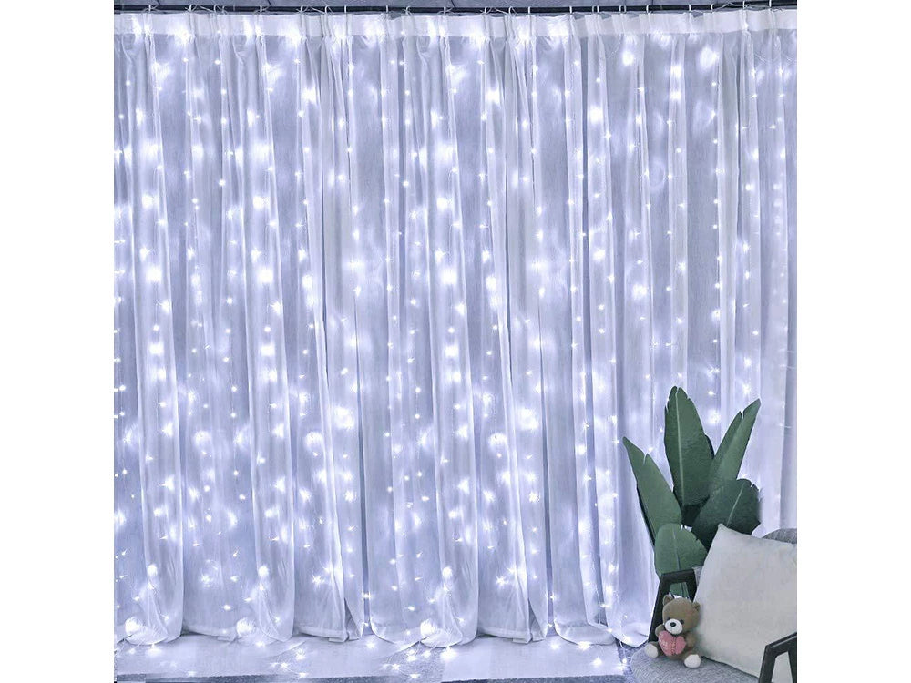 Mikro LED Lichtervorhang 300 LEDs 3x3m – USB Stromversorgung & Fernbedienung, kaltweiß