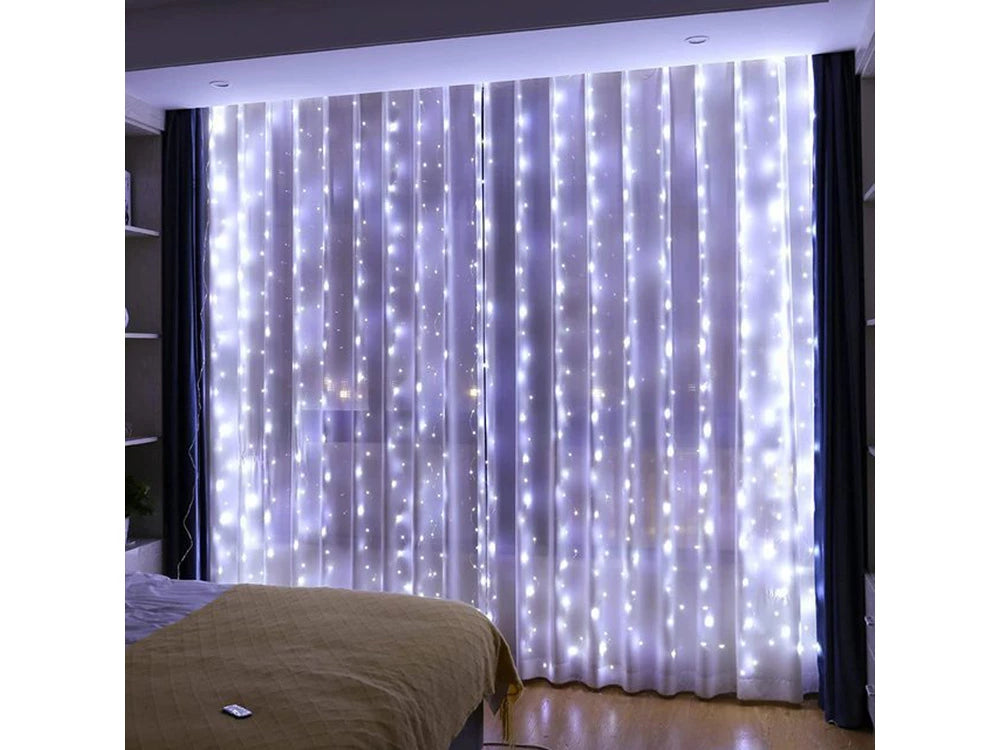 Mikro LED Lichtervorhang 300 LEDs 3x3m – USB Stromversorgung & Fernbedienung, kaltweiß