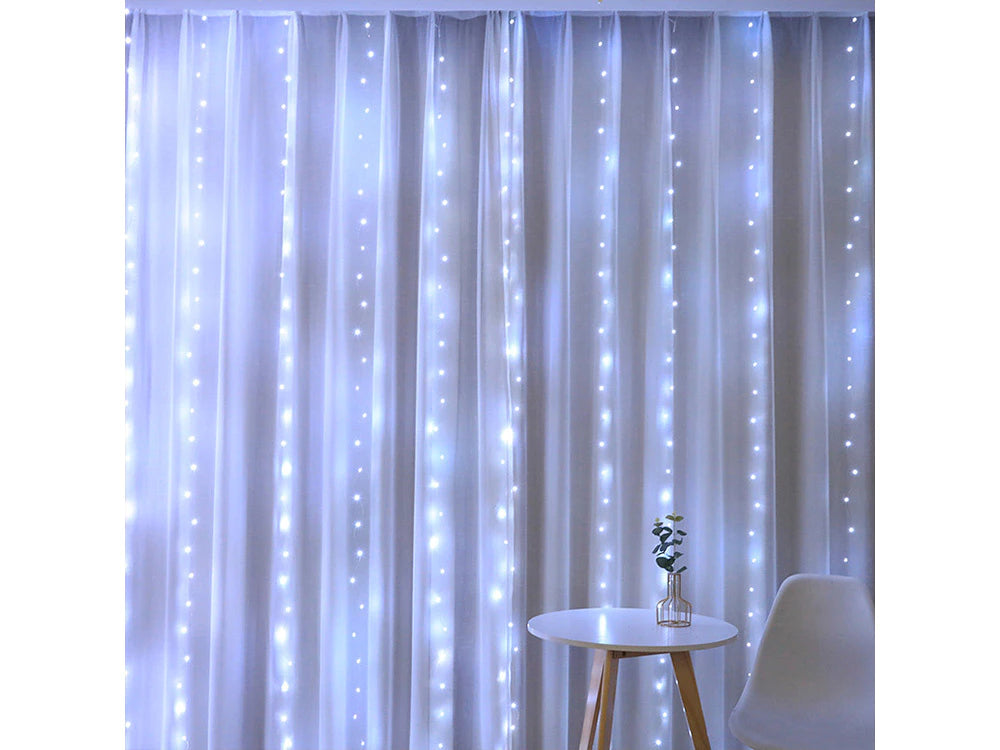 Mikro LED Lichtervorhang 300 LEDs 3x3m – USB Stromversorgung & Fernbedienung, kaltweiß