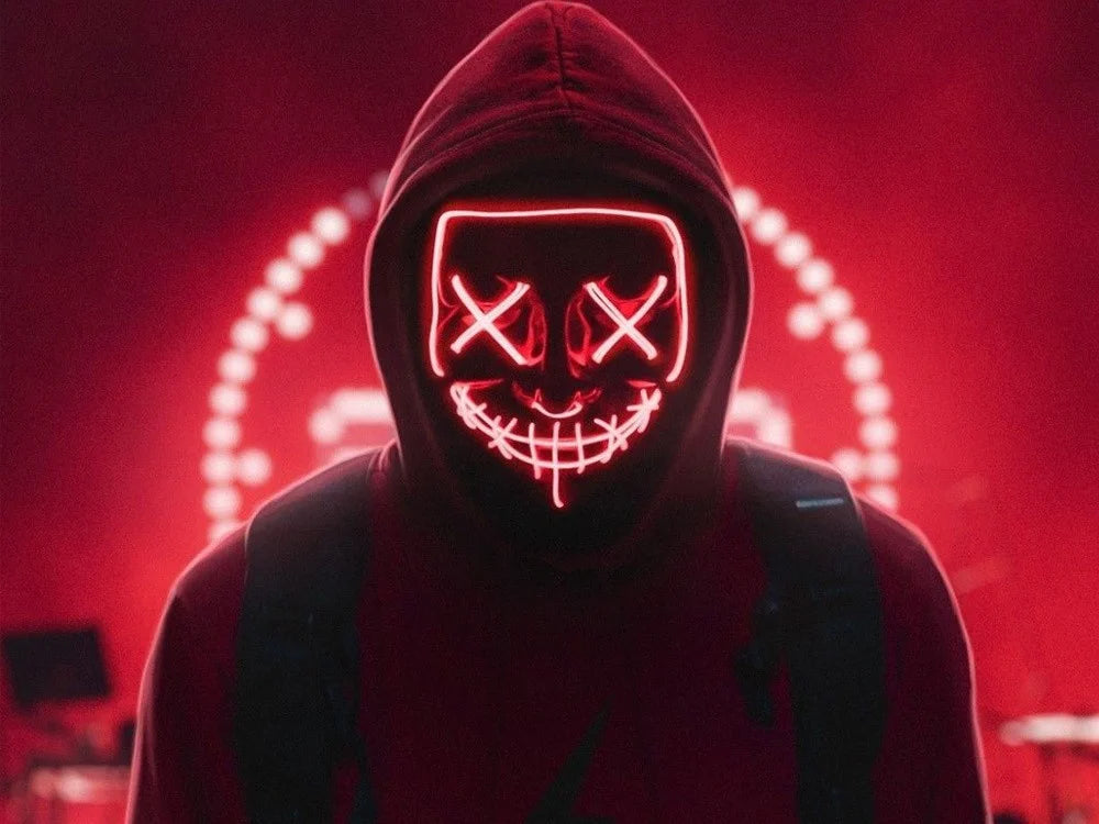 LED Mask The Purge Helloween Carnival Rave Party, with light effects Zombie Party 