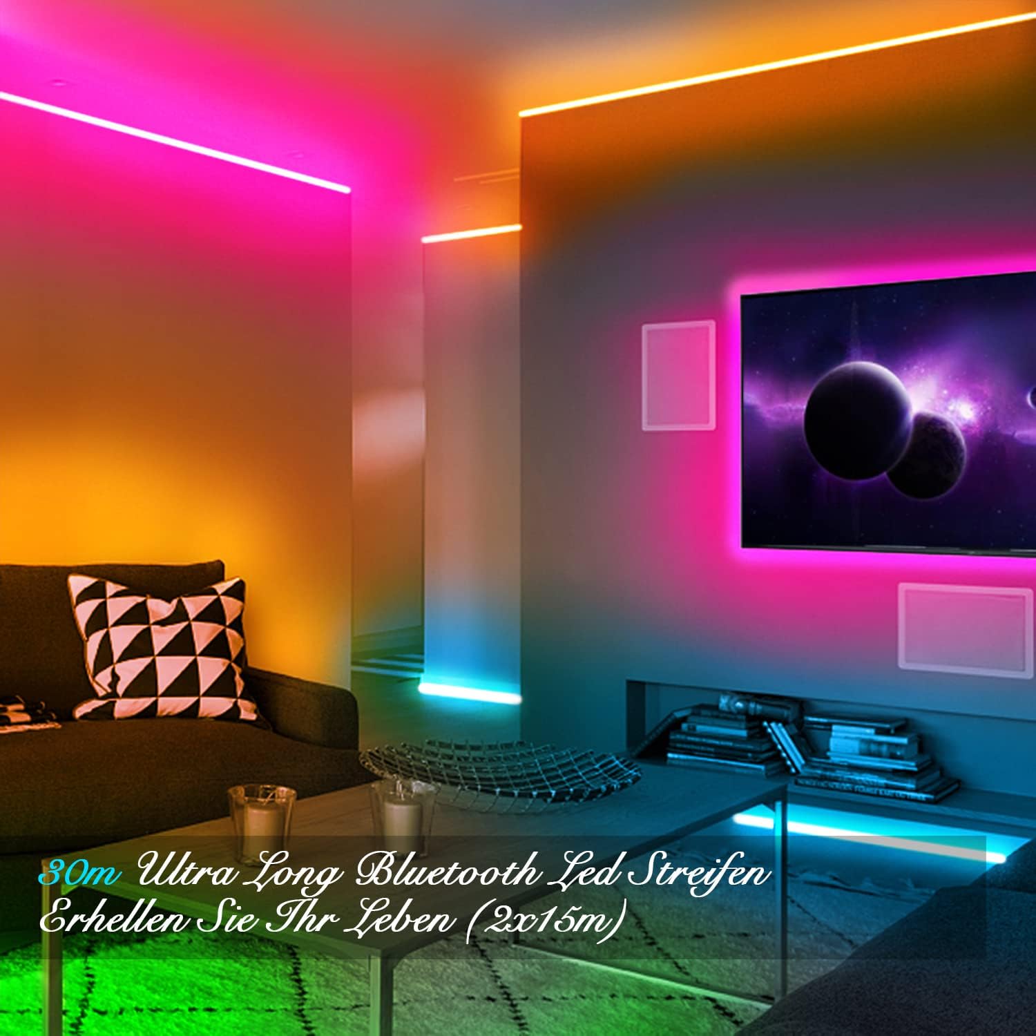 30M RGB LED Strip 5050 – App & Fernbedienung – Musik-Sync & Timer Funktion