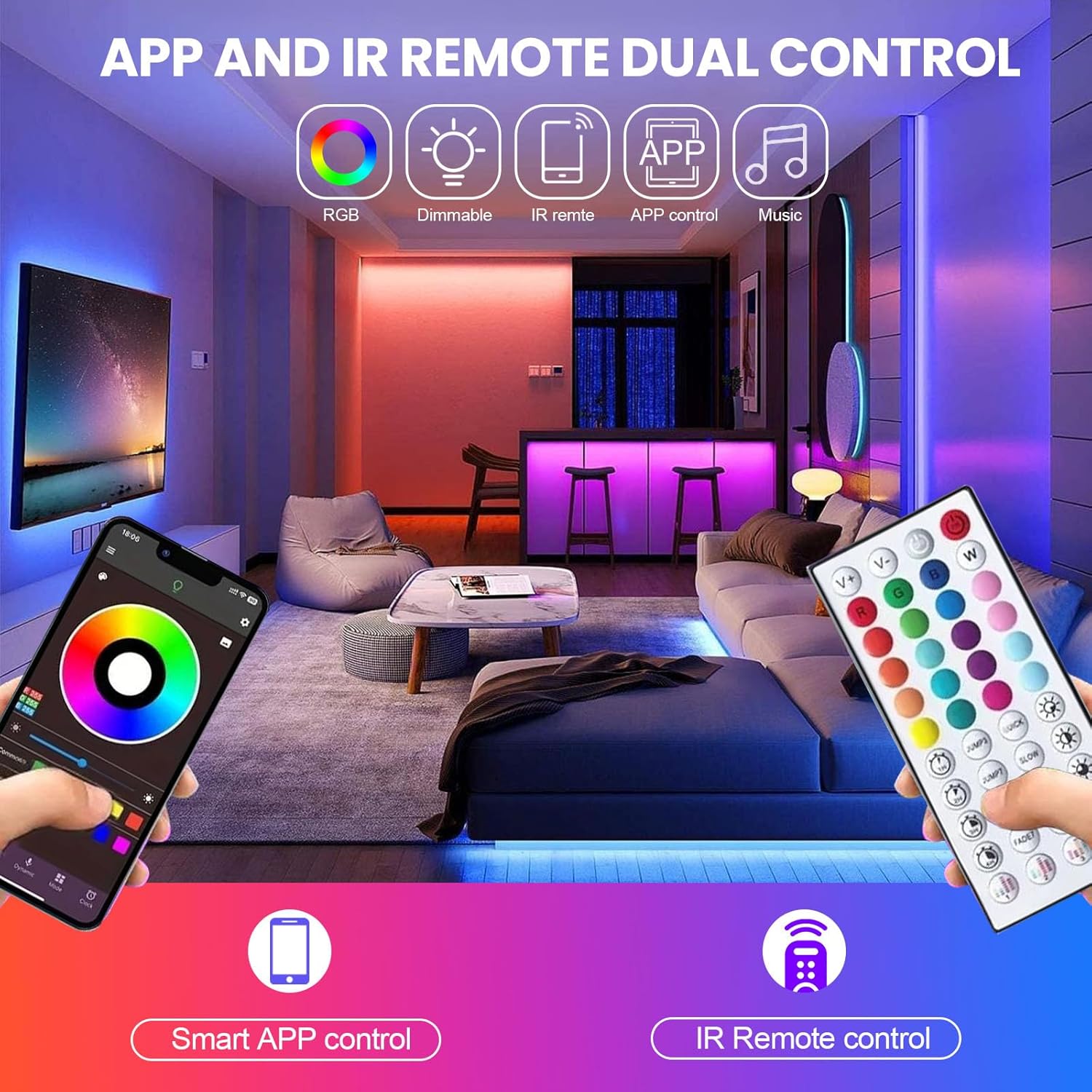 10m LED RGB Strip Set IP20 power supply 44-key APP and remote control music mod NEW 