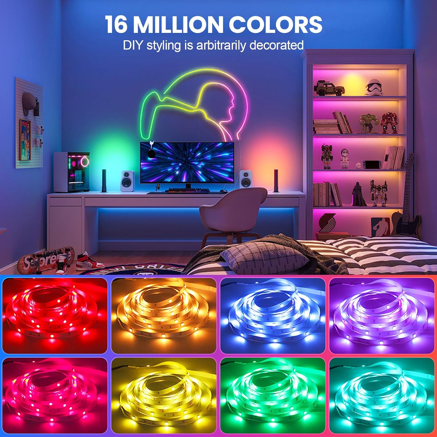 10m LED RGB Strip Set IP20 power supply 44-key APP and remote control music mod NEW 