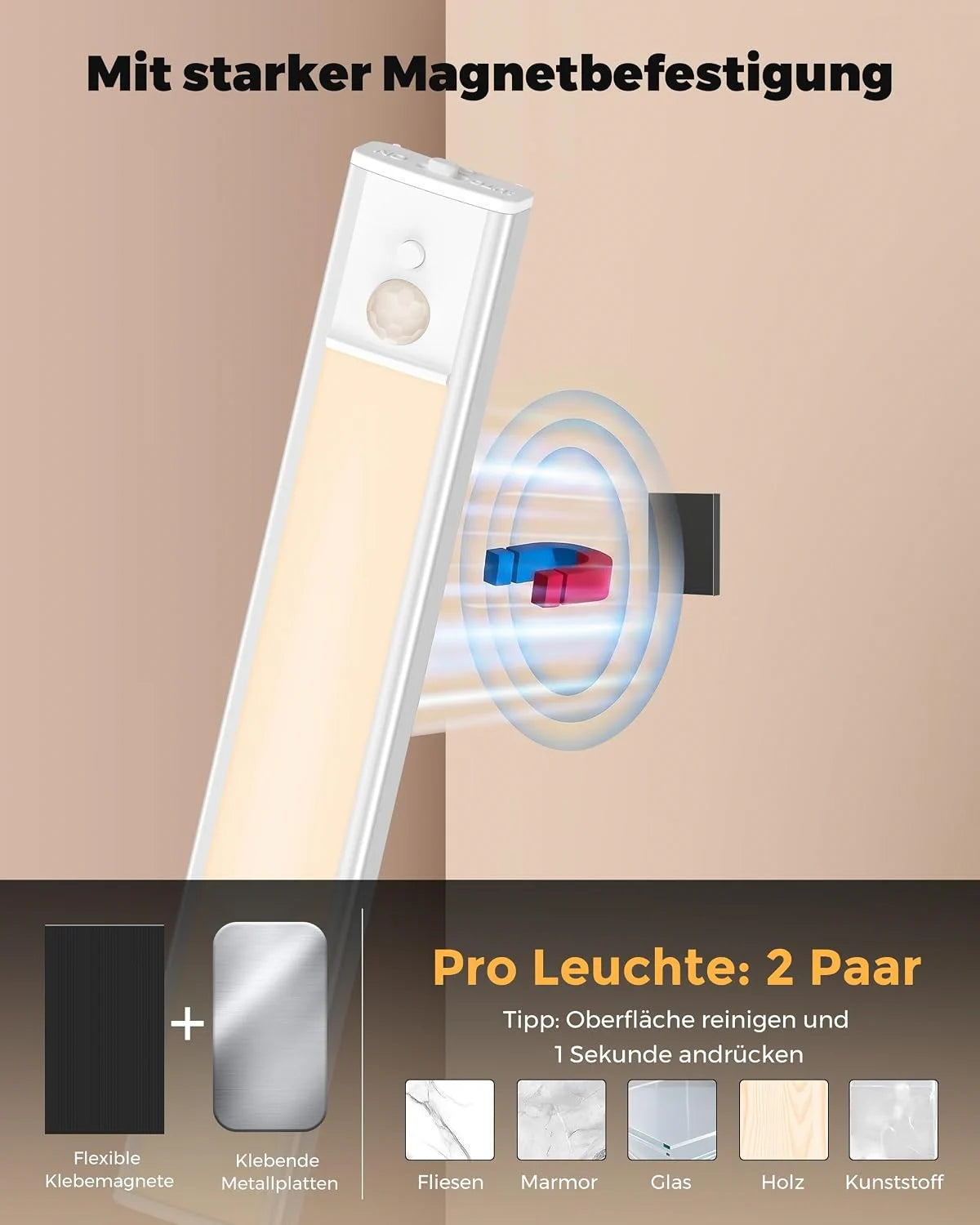 LED Unterbauleuchte Küche 25 cm – 1 Stück mit Bewegungsmelder, Akku, 3 Lichtfarben & USB-C