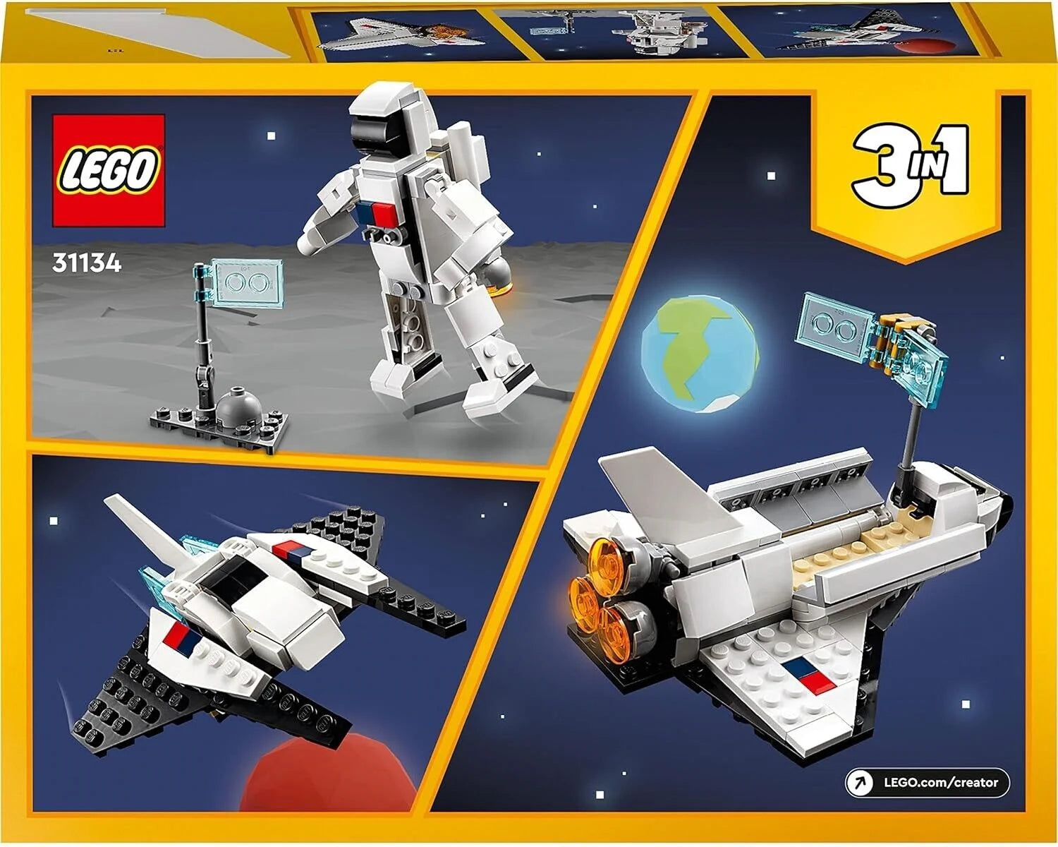 LEGO 31134 Creator 3in1 Spaceshuttle – Astronaut & Raumschiff Bauset für Kinder ab 6 Jahren