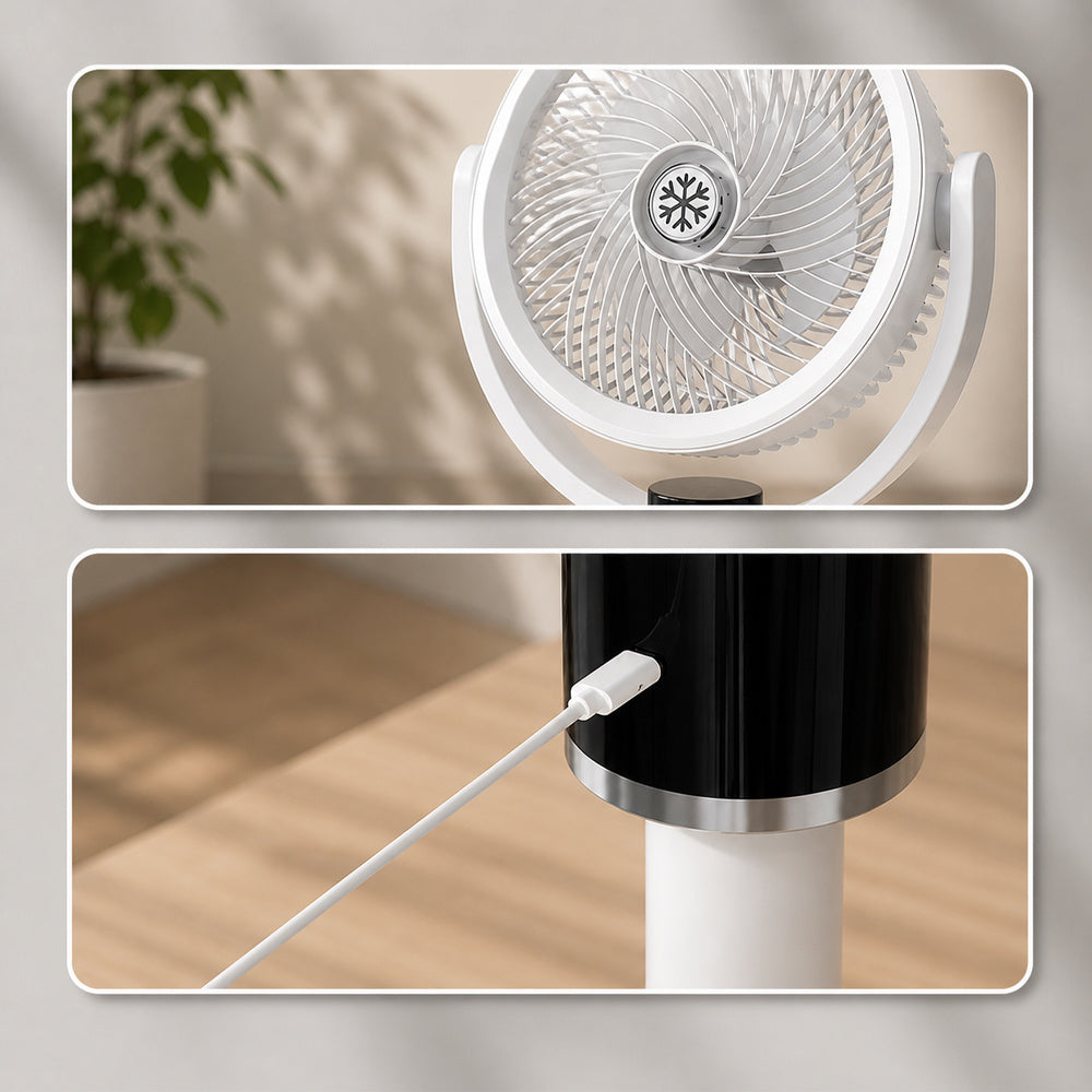 Kabelloser Standventilator mit Akku, USB-C & Fernbedienung – Leiser 3-in-1 Ventilator mit LED Display