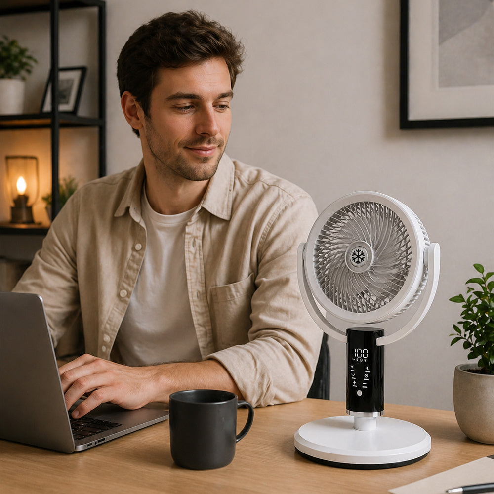 Kabelloser Standventilator mit Akku, USB-C & Fernbedienung – Leiser 3-in-1 Ventilator mit LED Display