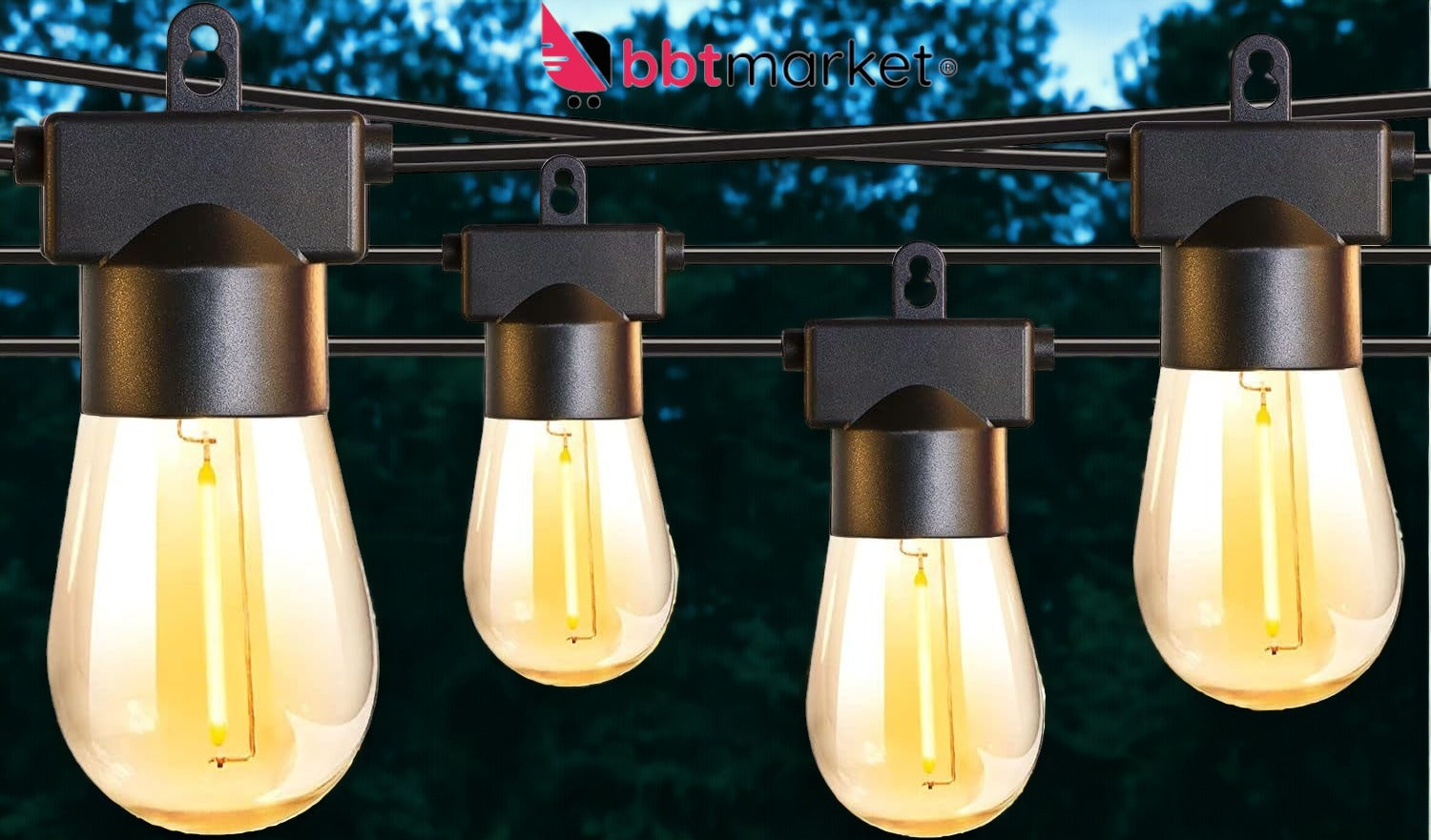 LED-Lichterkette Warmweiß  15+2 S14 Birnen Alle-Wetter Nutzbar Länge:15.3M Strom
