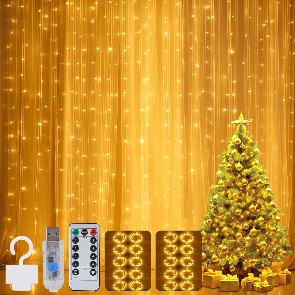 Lichtervorhang LED Warmweiß USB Fernbedienung 8 Modi Timer Hochzeit Deko 3x3m