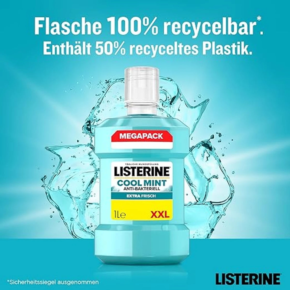 Listerine Cool Mint Mundspülung 1 L – antibakterielles Mundwasser mit mildem Minzgeschmack, ätherischen Ölen & Fluorid