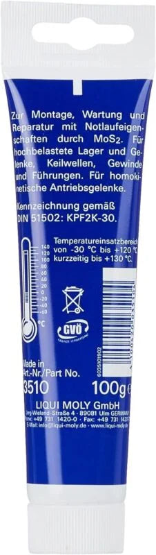 LIQUI MOLY LM 47 Langzeitfett + MoS2 100 g – Hochdruck Lithium Mehrzweckfett für Lager, Gelenke und Schmierstellen