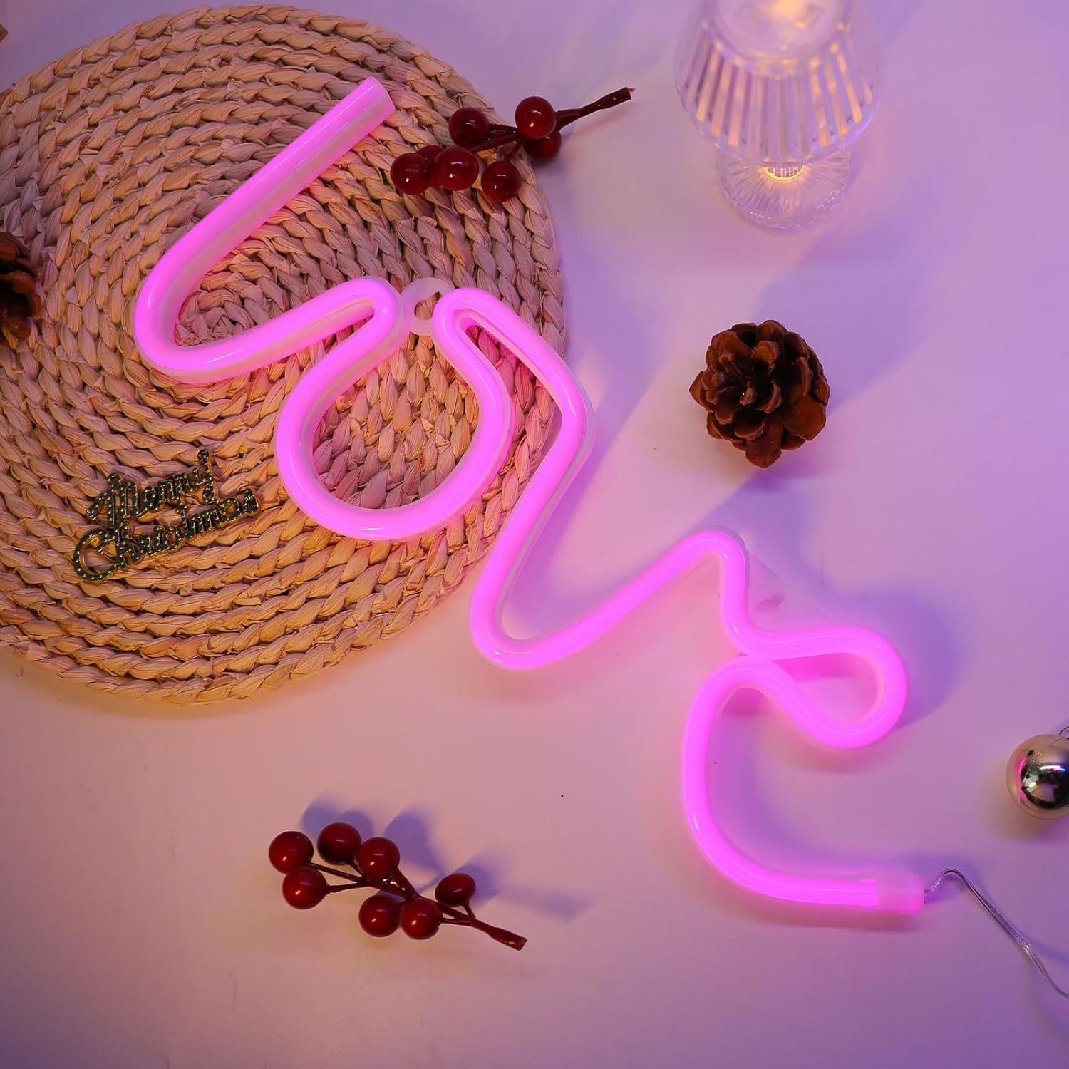 Love Neon Sign Herz LED Neonlicht – USB & Batterie betrieben, romantische Wanddeko für Hochzeit, Geburtstag & Party