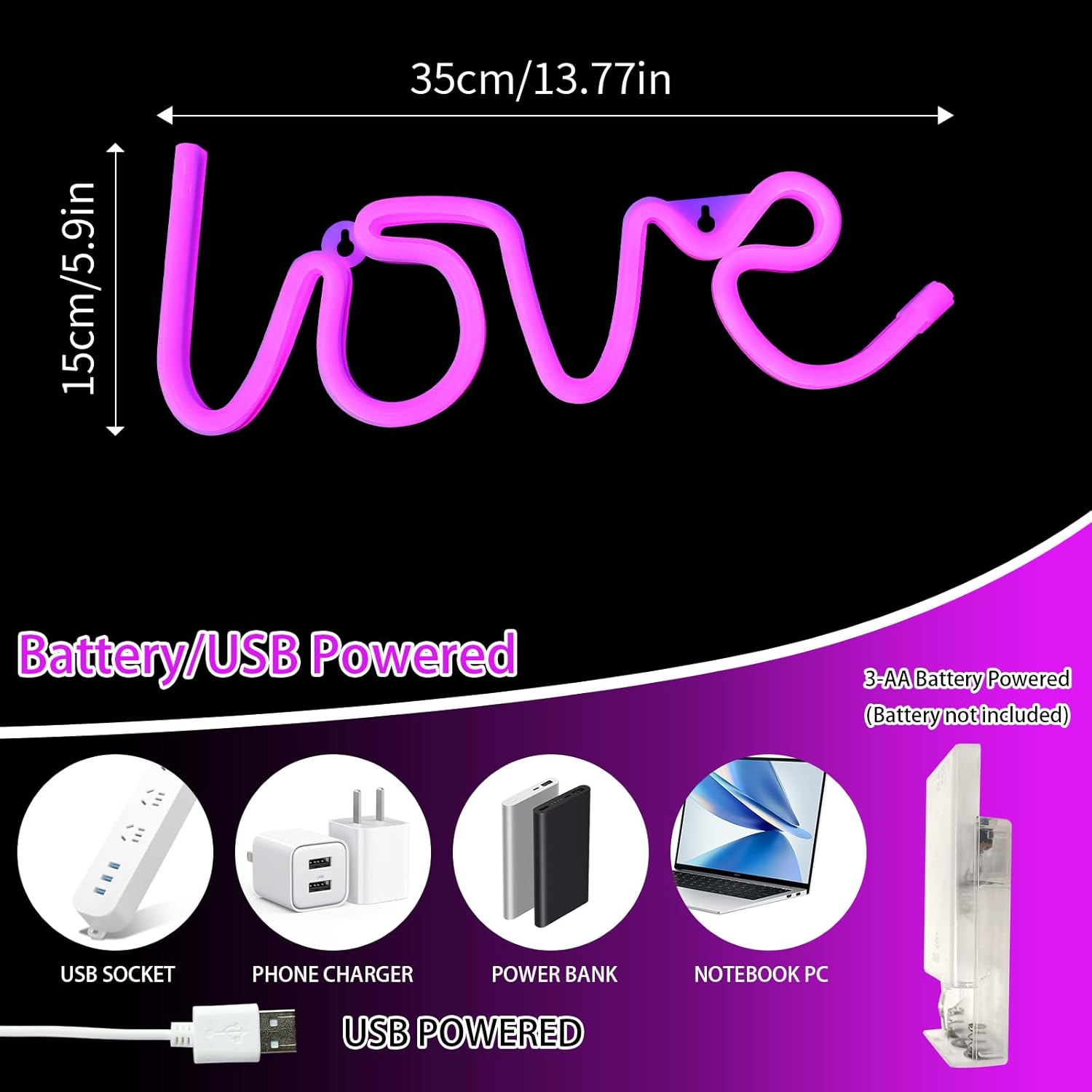 Love Neon Sign Herz LED Neonlicht – USB & Batterie betrieben, romantische Wanddeko für Hochzeit, Geburtstag & Party