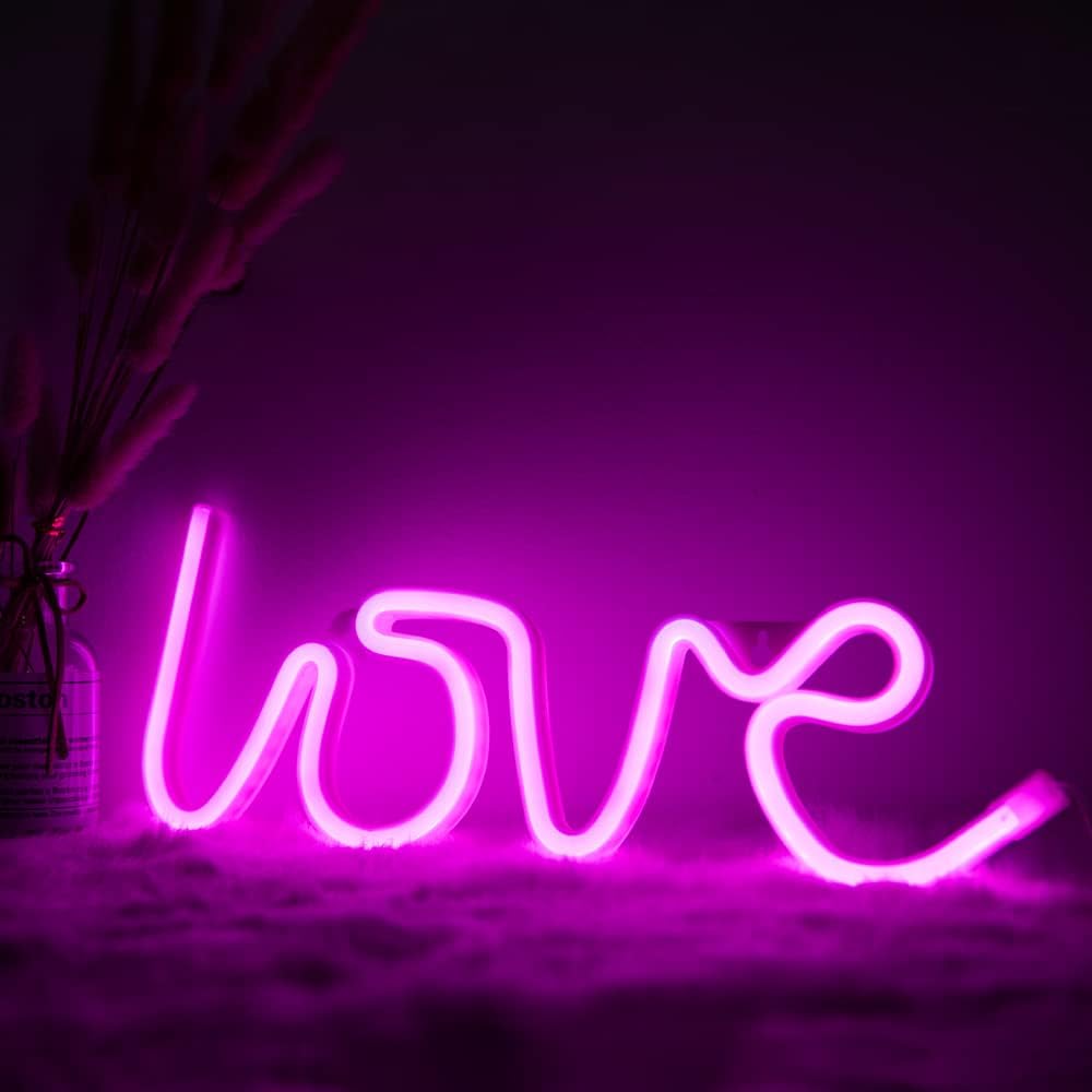 Love Neon Sign Herz LED Neonlicht – USB & Batterie betrieben, romantische Wanddeko für Hochzeit, Geburtstag & Party