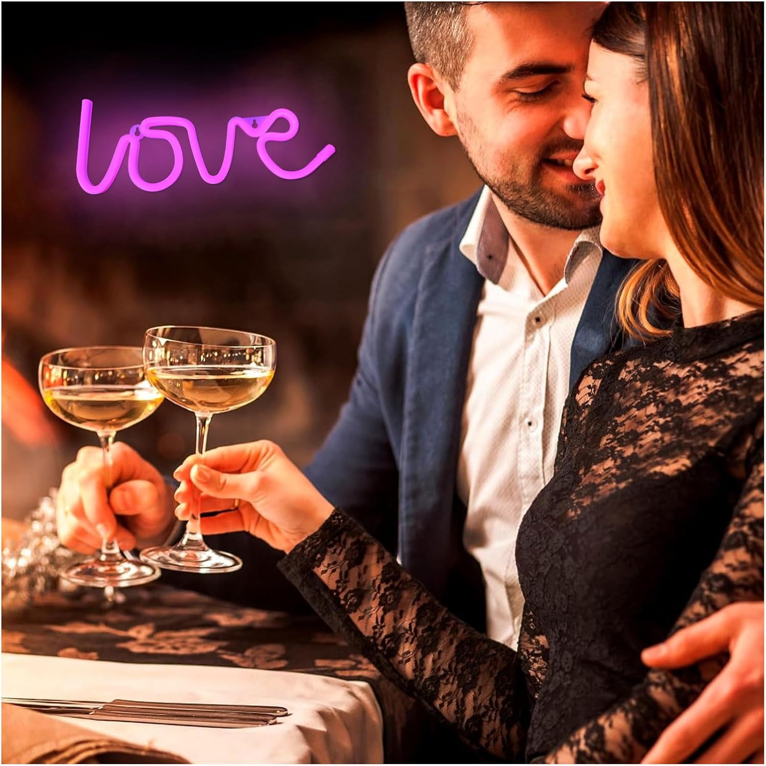 Love Neon Sign Herz LED Neonlicht – USB & Batterie betrieben, romantische Wanddeko für Hochzeit, Geburtstag & Party