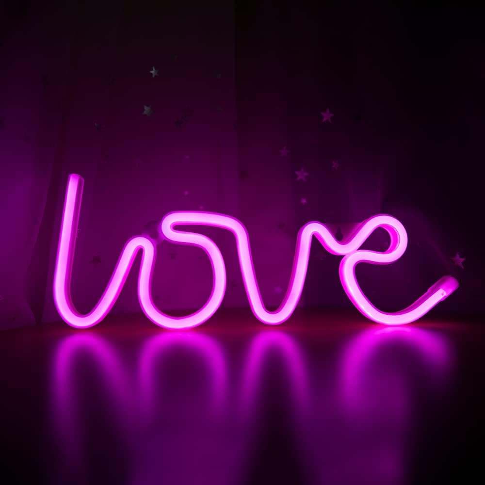Love Neon Sign Herz LED Neonlicht – USB & Batterie betrieben, romantische Wanddeko für Hochzeit, Geburtstag & Party