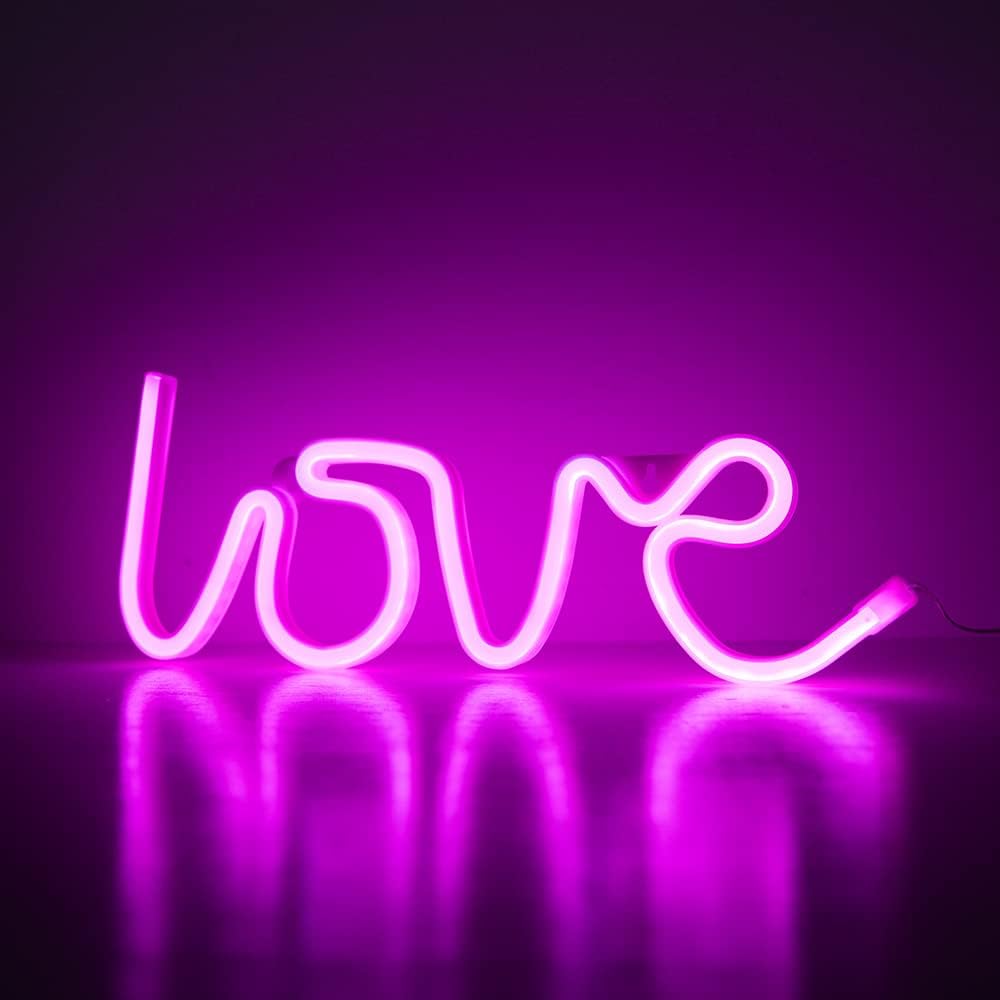 Love Neon Sign Herz LED Neonlicht – USB & Batterie betrieben, romantische Wanddeko für Hochzeit, Geburtstag & Party