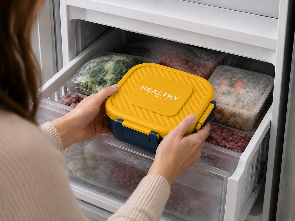 Lunchbox mit 3 Fächern und Besteck – Auslaufsichere Brotdose für Schule, Arbeit und unterwegs in Grün
