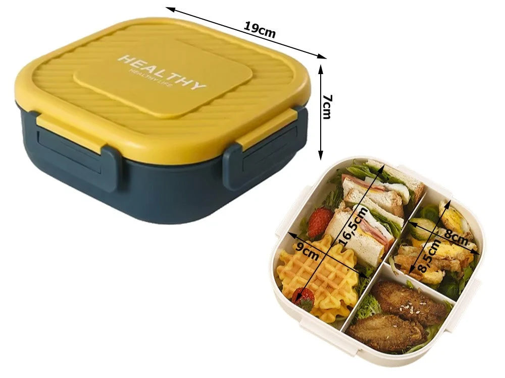 Lunchbox mit 3 Fächern und Besteck – Auslaufsichere Brotdose für Schule, Arbeit und unterwegs in Grün