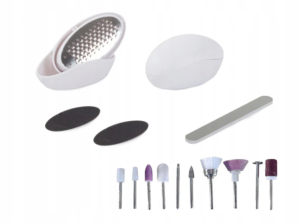 Maniküre Pediküre Set 14-teilig – elektrischer Nagelfräser, Fußfeilen & Schleifaufsätze für die kosmetische Nagelpflege