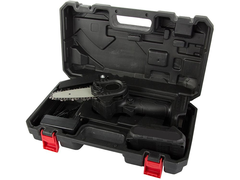 Mini Akku Kettensäge 6 Zoll 21V mit Akku, Ladegerät und Koffer – Handliche Astsäge für Garten, Baumschnitt und Holz