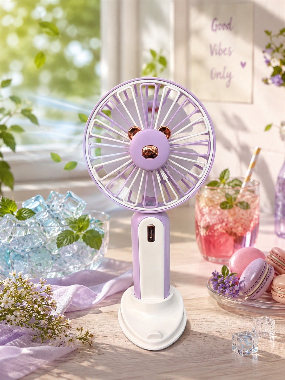 Mini USB Ventilator mit Handyhalterung – Wiederaufladbarer Tischventilator USB-C