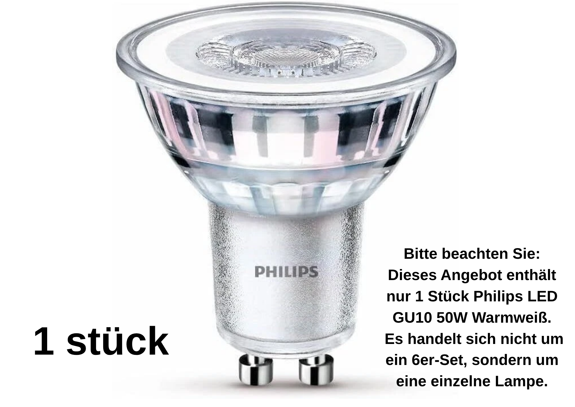 Philips LED Classic GU10 Lampe, 50 W, Reflektor, warmweiß, 1er  Pack - 6er Pack