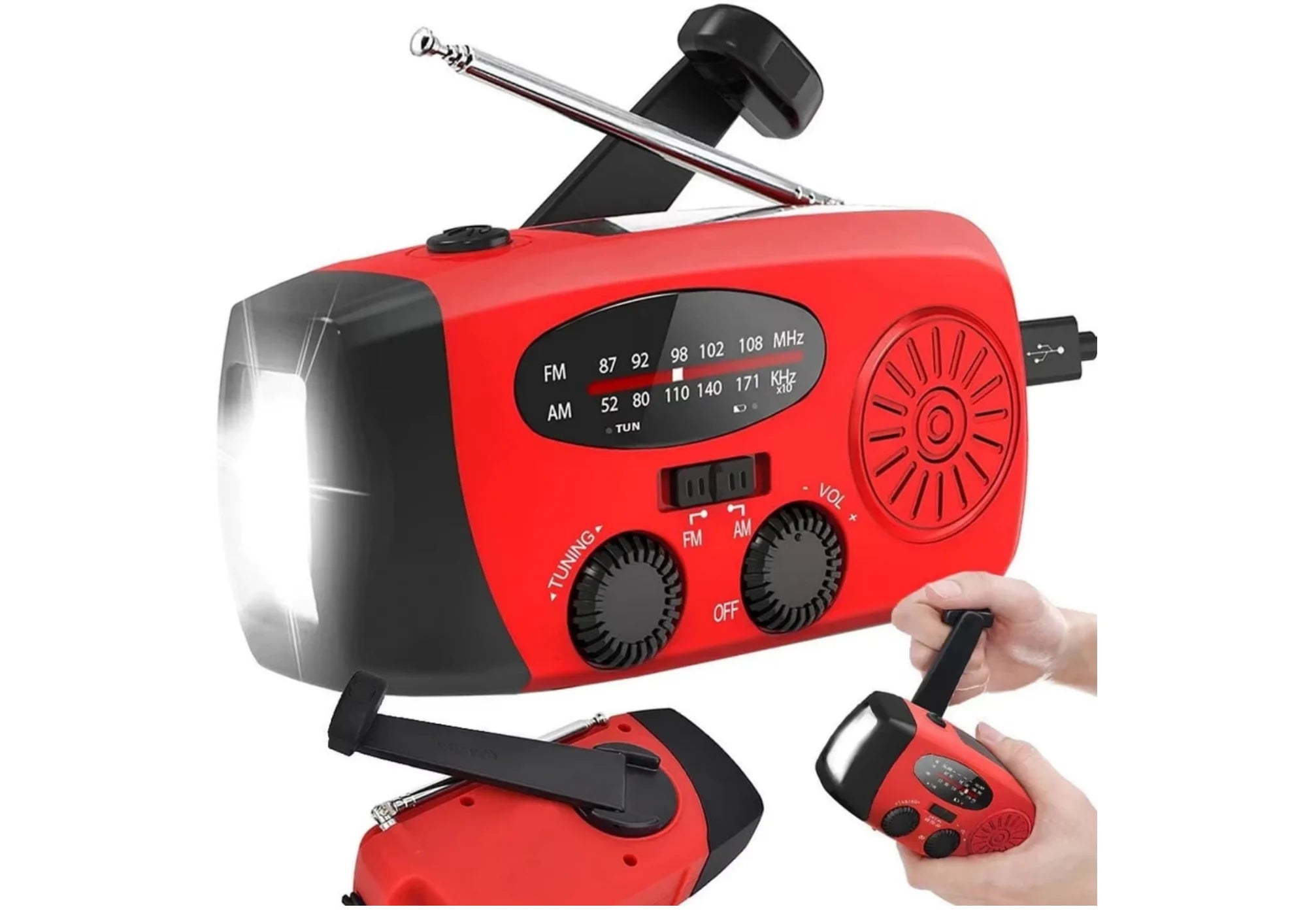 Multifunktionales Notfallradio mit Solar Kurbel LED Taschenlampe & Powerbank AM FM WB