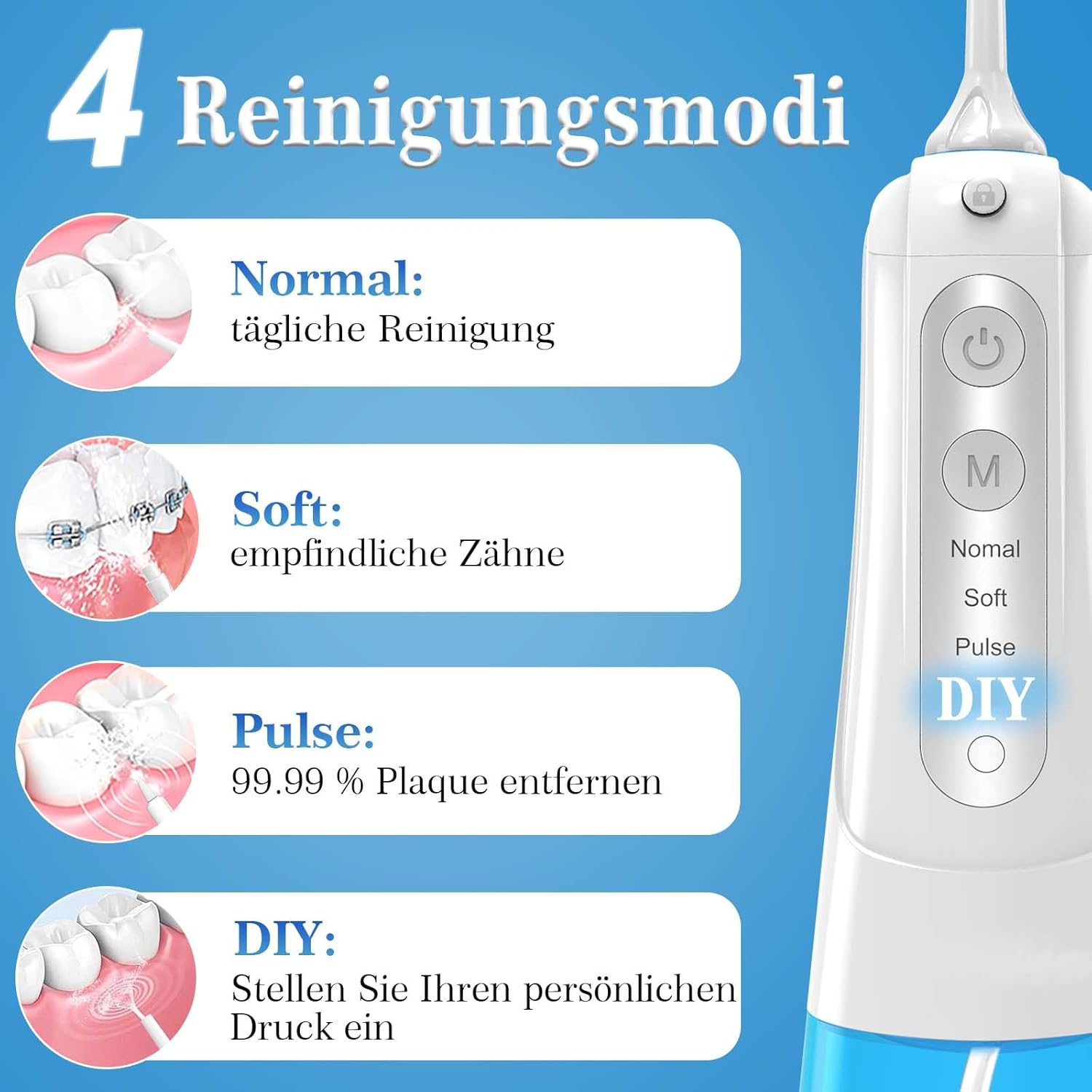 SURFOU Munddusche Kabellos – Elektrischer Water Flosser mit 4 Modi, USB & IPX7