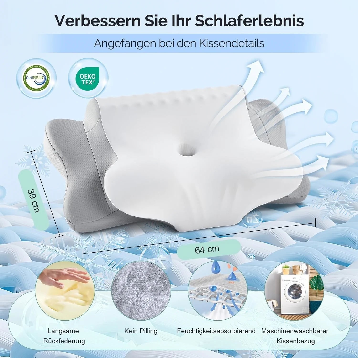 Nackenstützkissen Memory Foam Ergonomisches Schlafkissen Seitenschläfer Grau
