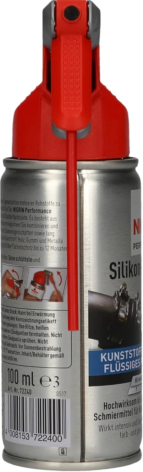 NIGRIN HyBrid Silikon-Gleitspray 100 ml – Schmiermittel für Kunststoff, Gummi, Holz und Metall