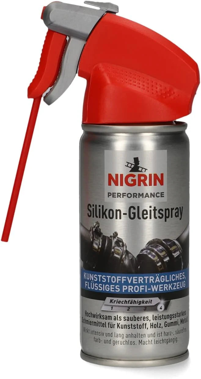 NIGRIN HyBrid Silikon-Gleitspray 100 ml – Schmiermittel für Kunststoff, Gummi, Holz und Metall