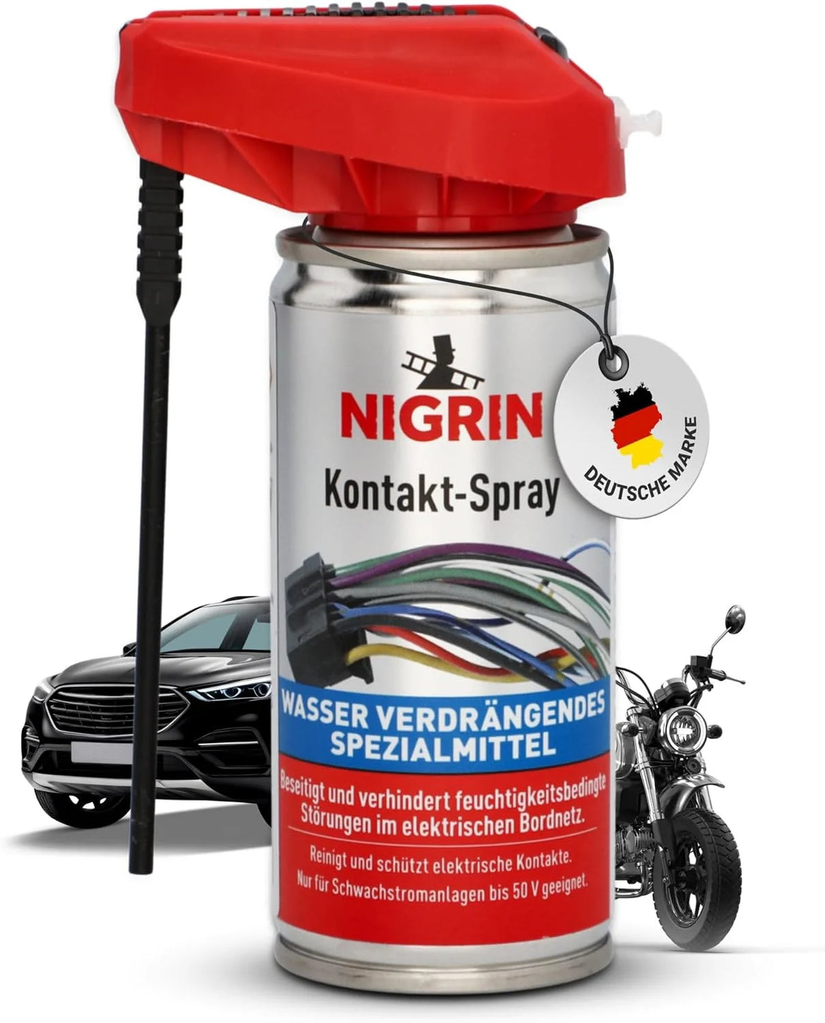 NIGRIN Kontakt-Spray 100 ml – Kontaktreiniger und Schutzspray für elektrische Kontakte bis 50 V