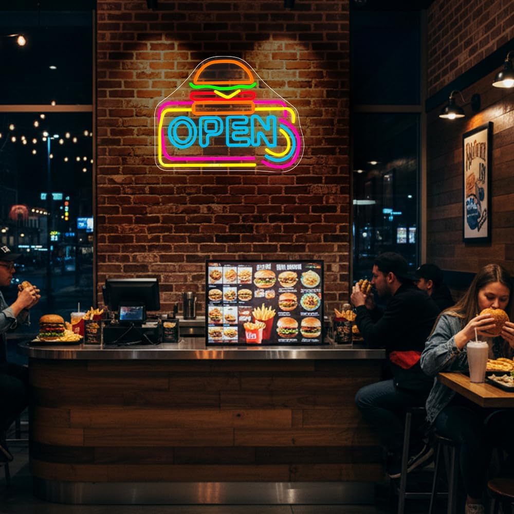 LED Open Neon Schild 41×32,5 cm – USB betrieben & dimmbar für Bar & Geschäft