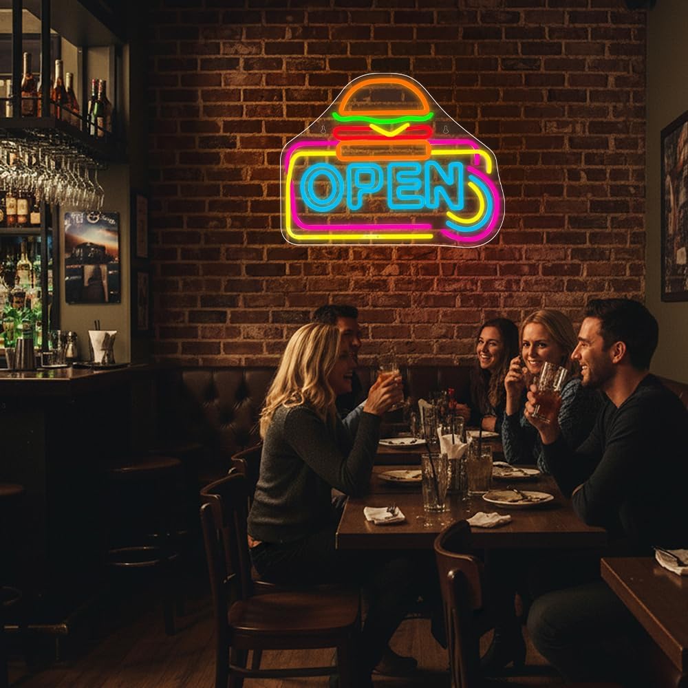 LED Open Neon Schild 41×32,5 cm – USB betrieben & dimmbar für Bar & Geschäft