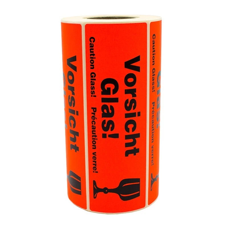 1000 pieces Caution: Risk of glass breakage! Shipping labels warning stickers 105x37mm 