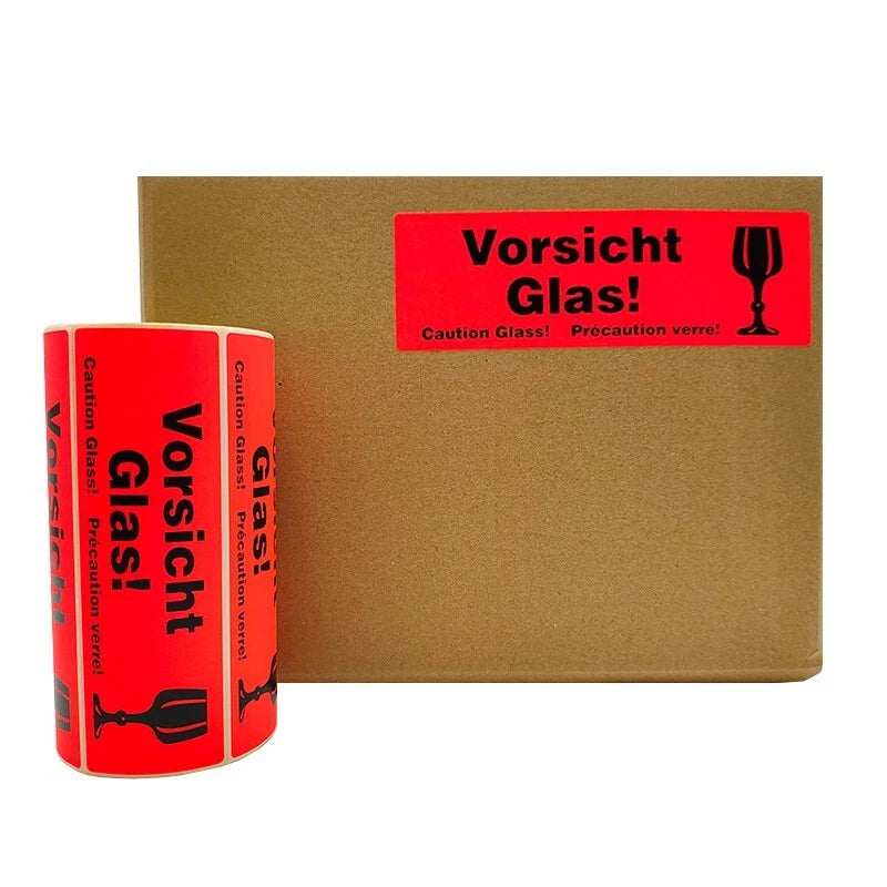 1000 pieces Caution: Risk of glass breakage! Shipping labels warning stickers 105x37mm 