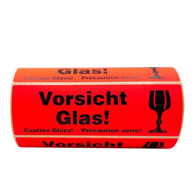 1000 pieces Caution: Risk of glass breakage! Shipping labels warning stickers 105x37mm 
